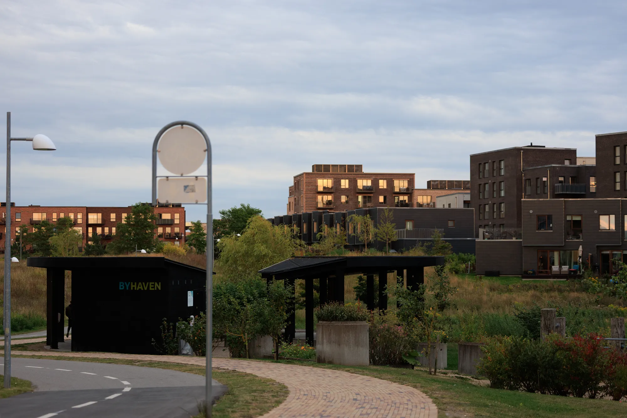 Community path with evening glow — Hedehusene